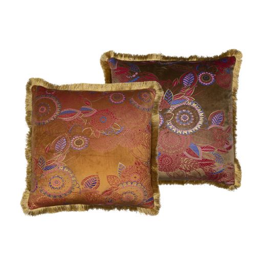 cushion velvet golden fringes floral rust 45x45cm*