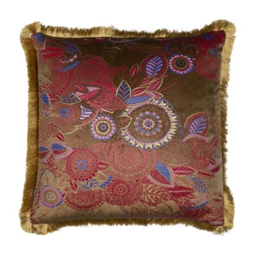 cushion velvet golden fringes floral taupe 45x45cm*