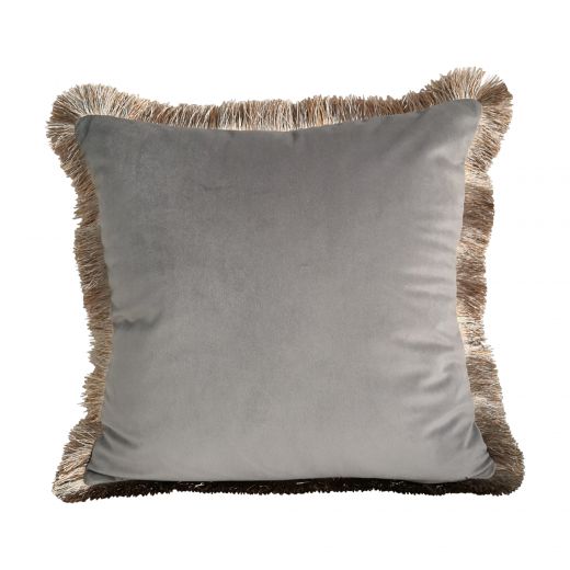 cushion velvet golden fringes grey 45x45cm*