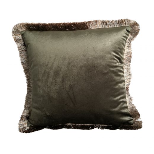 coussin velours franges d'or olive vert 45x45cm*