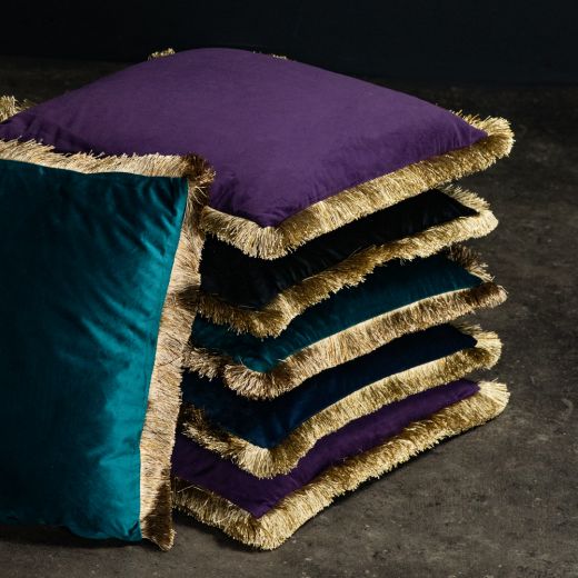 cushion velvet golden fringes navy 45x45cm*