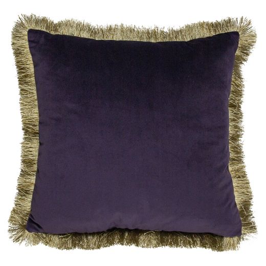 coussin velours franges d'or prune 45x45cm*