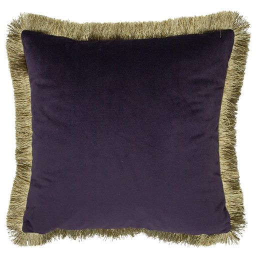 kussen fluweel gouden franjes plum 45x45cm