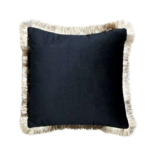 coussin velours franges d'or noir 45x45cm*