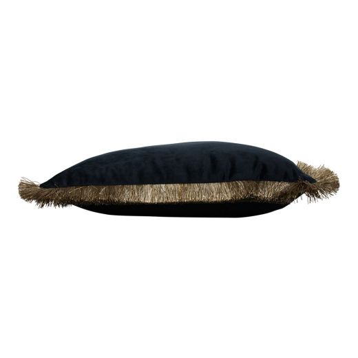 coussin velours franges d'or noir 45x45cm*