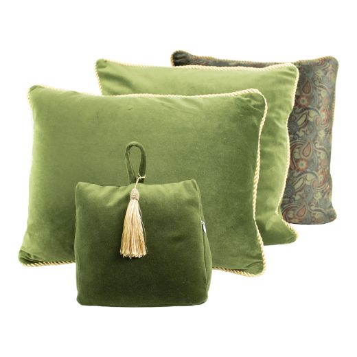 half cushion velvet gold apple green 35x45cm