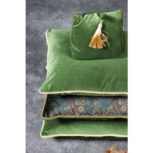 half cushion velvet gold apple green 35x45cm