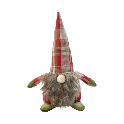 Door Stopper gnome christmas checks red 10x10x22cm