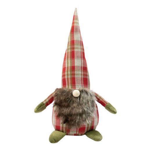 Door Stopper gnome christmas checks red 15x15x42cm