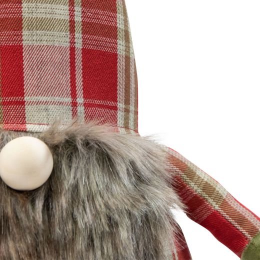 Door Stopper gnome christmas checks red 15x15x42cm