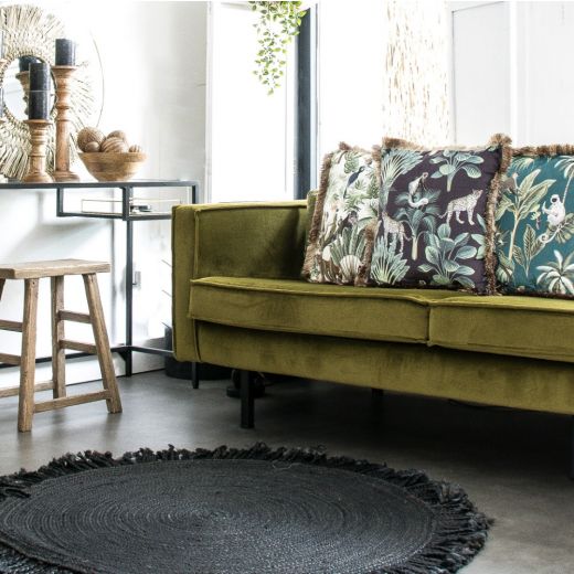 kussen fluweel jungle panter zwart gouden franjes 45x45cm*