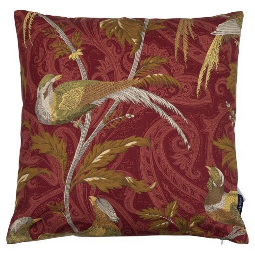 kussen geweven paisley vogel rood 45x45cm*