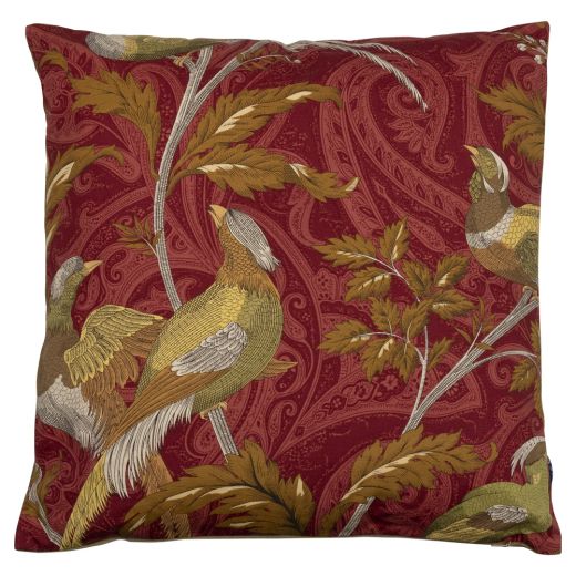 kussen geweven paisley vogel rood 45x45cm*
