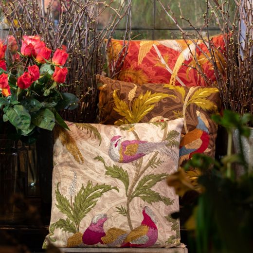 kussen geweven paisley vogel rood 45x45cm*