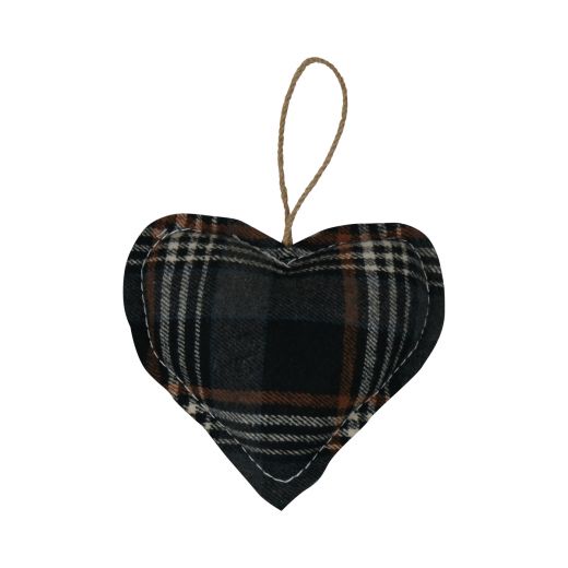 hanging decoration heart checks grey 16cm