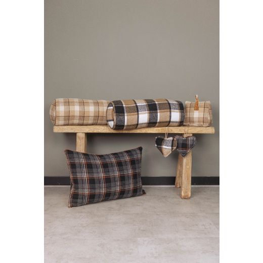 bolster cushion checks beige 20x50cm