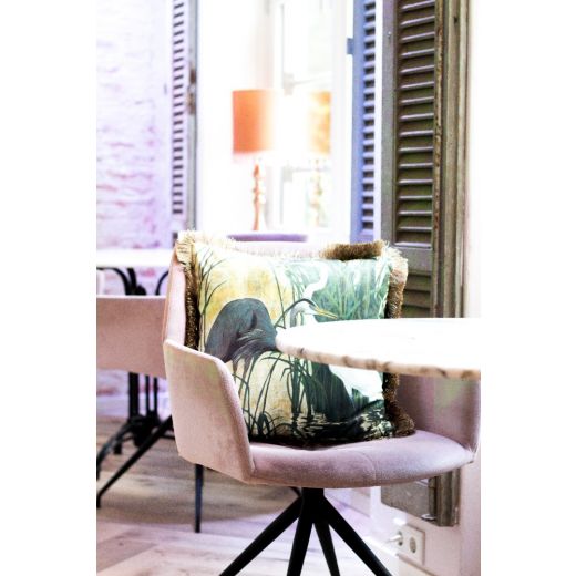 kussen fluweel blauwe reiger gouden franjes 45x45cm*