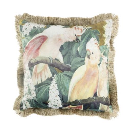 kussen fluweel kaketoes gouden franjes 45x45cm*