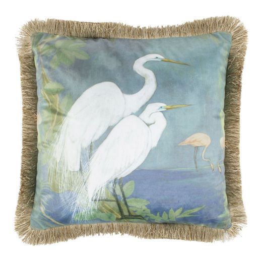 kussen fluweel zilverreigers gouden franjes 45x45cm*