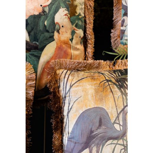 kussen fluweel witte kraanvogels gouden franjes 45x45cm*