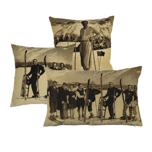 gobelin coussin grandes sepia club de ski 45x70cm