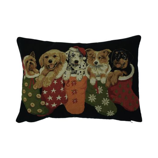 gobelin coussin chien de noël noir 30x45cm