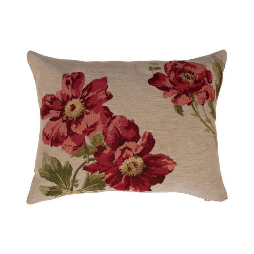 coussin gobelin pivoine rouge 30x45cm