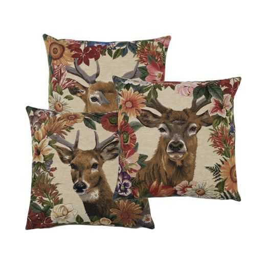 gobelin coussin fleur cerf rouge 45x45cm