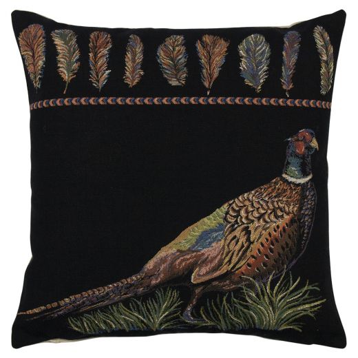 gobelin coussin faisan noir single 45x45cm*