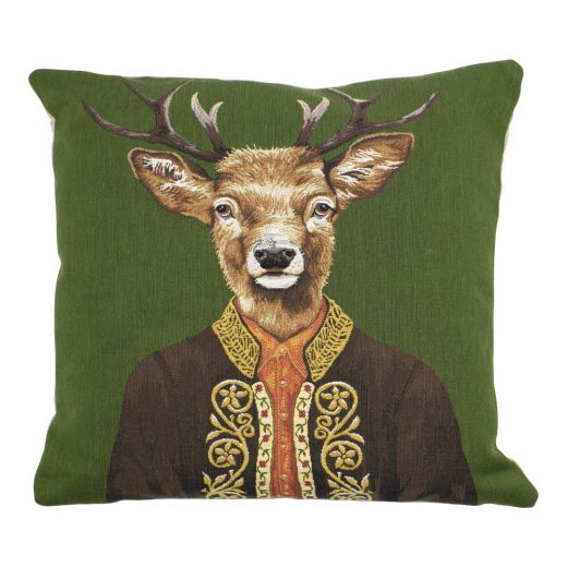 gobelin coussin manteau alpin vert cerf 45x45cm