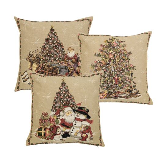 gobelin coussin sapin de noel pere noel 45x45cm