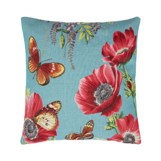 coussin coquelicot gobelin avec papillon 45x45cm