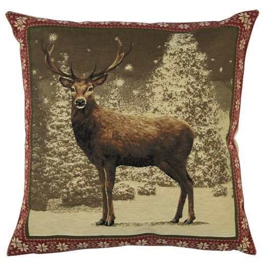 gobelin kissen hirsch roter rand 45x45cm