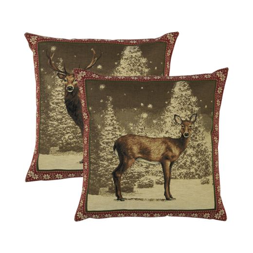 gobelin coussin cerf bordure rouge 45x45cm