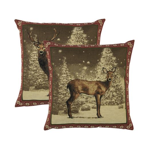 gobelin cushion roe deer red border 45x45cm