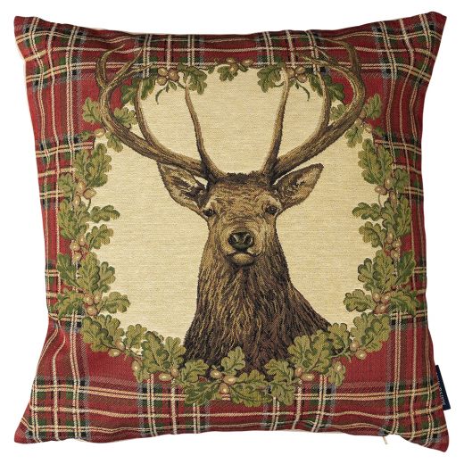 gobelin coussin tartan cerf 45x45cm