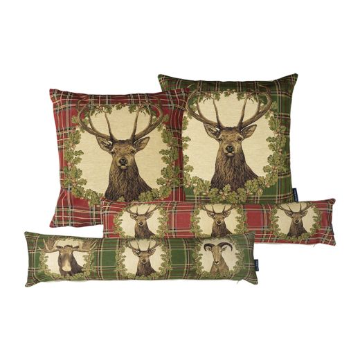 gobelin coussin tartan cerf 45x45cm