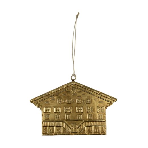hanging decoration iron chalet a gold 16cm