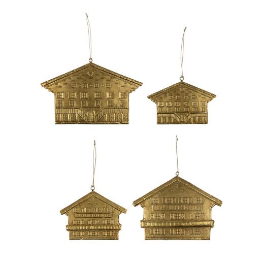 hanging decoration iron chalet a gold 16cm