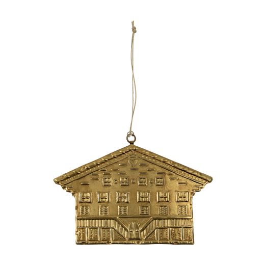 hanging decoration iron chalet a gold 16cm