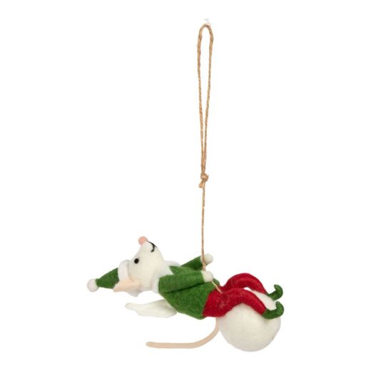 Hangende Decoratie kerst muis op sneeuwbal 10x6,5x16cm