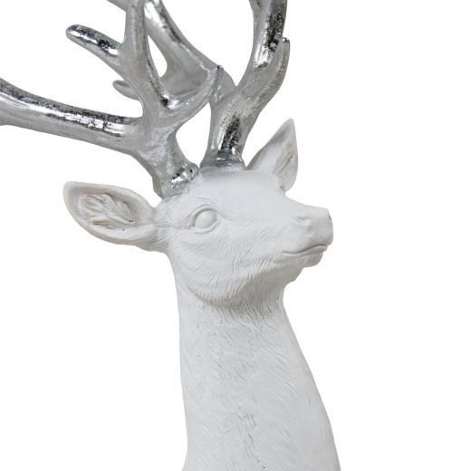 Decoratie Hert wit zilver 21,8x12,2x39cm