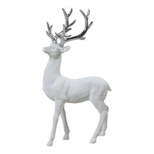 Decoratie Hert wit zilver 20x11x37,8cm