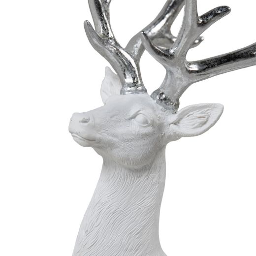 Decoratie Hert wit zilver 20x11x37,8cm