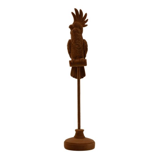 Decoratie Vogel met velvet bruin 8,5x8,5x37,8cm
