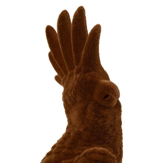 Decoratie Vogel met velvet bruin 8,5x8,5x37,8cm