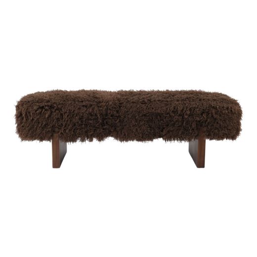 Tabouret en peau d'agneau tibétain beige 60,5x41x43,5cm