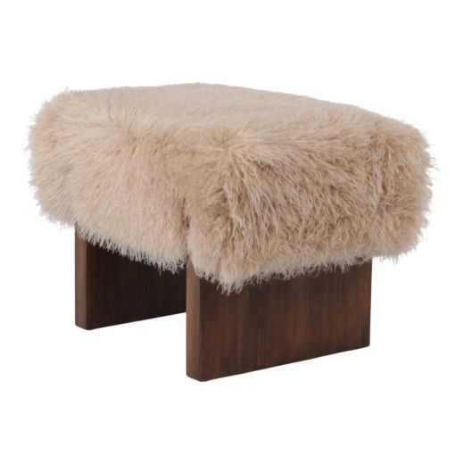 Hocker aus tibetischem Lammfell beige 60,5×41×43,5cm