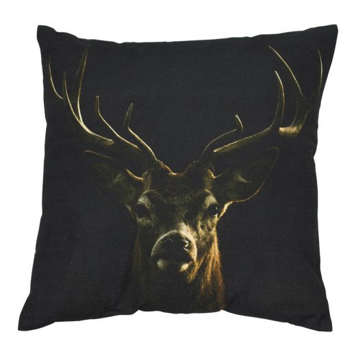 toile coussin noir cerf rouge 50x50cm