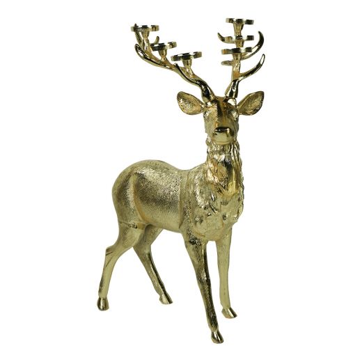 staand hert met kandelaar champagne goud medium h95 71x42cm